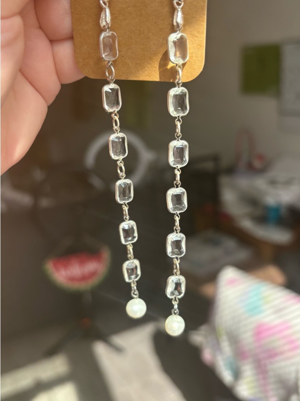 Elegant Long Silver Drop Earrings with Pearl Accent